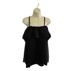 Madison Marcus Barney's NY Medium Black Silk Tiered Ruffle Camisole Lightweight